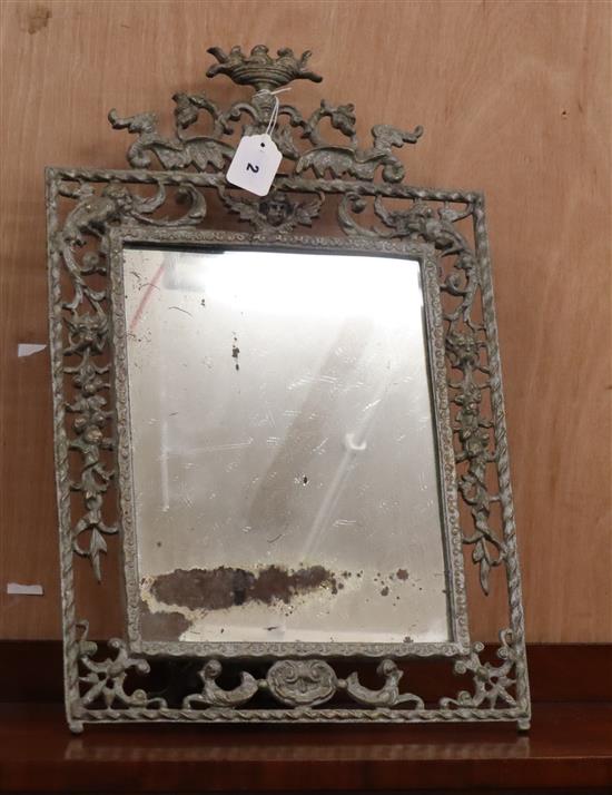 A cast metal easel mirror, W.38cm H.58cm
